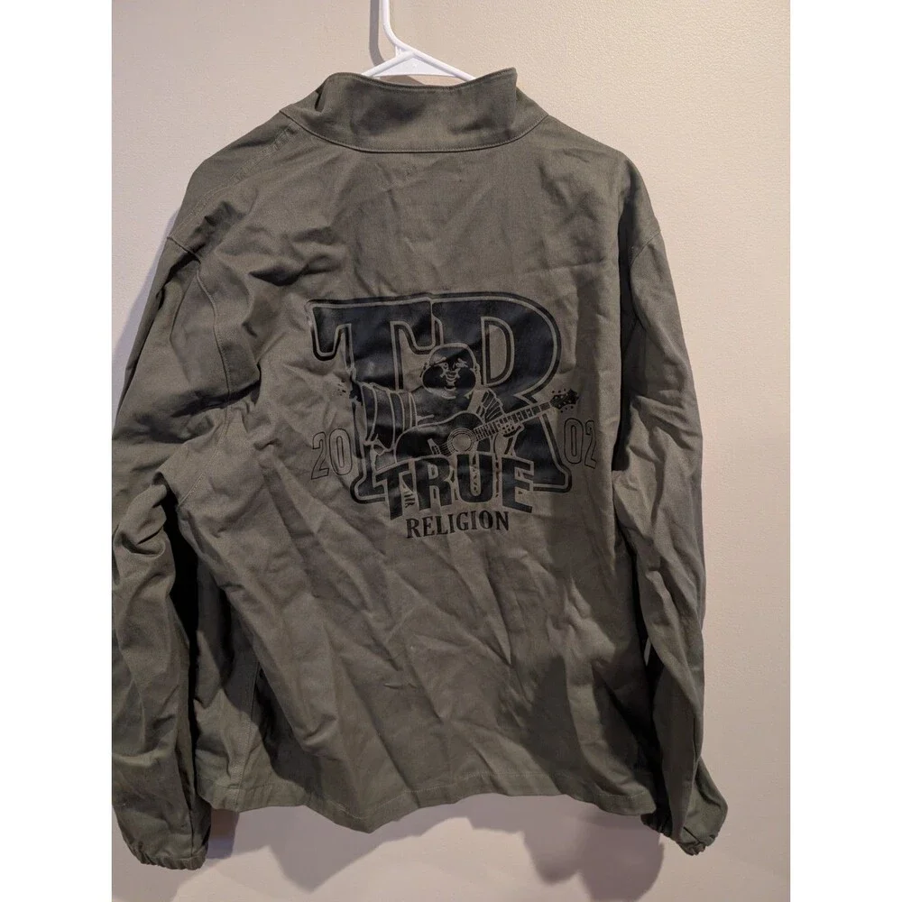 True Religion HS Twill Jacket Mens XL Kalamata Green Full Zip Logo Chore Buddha